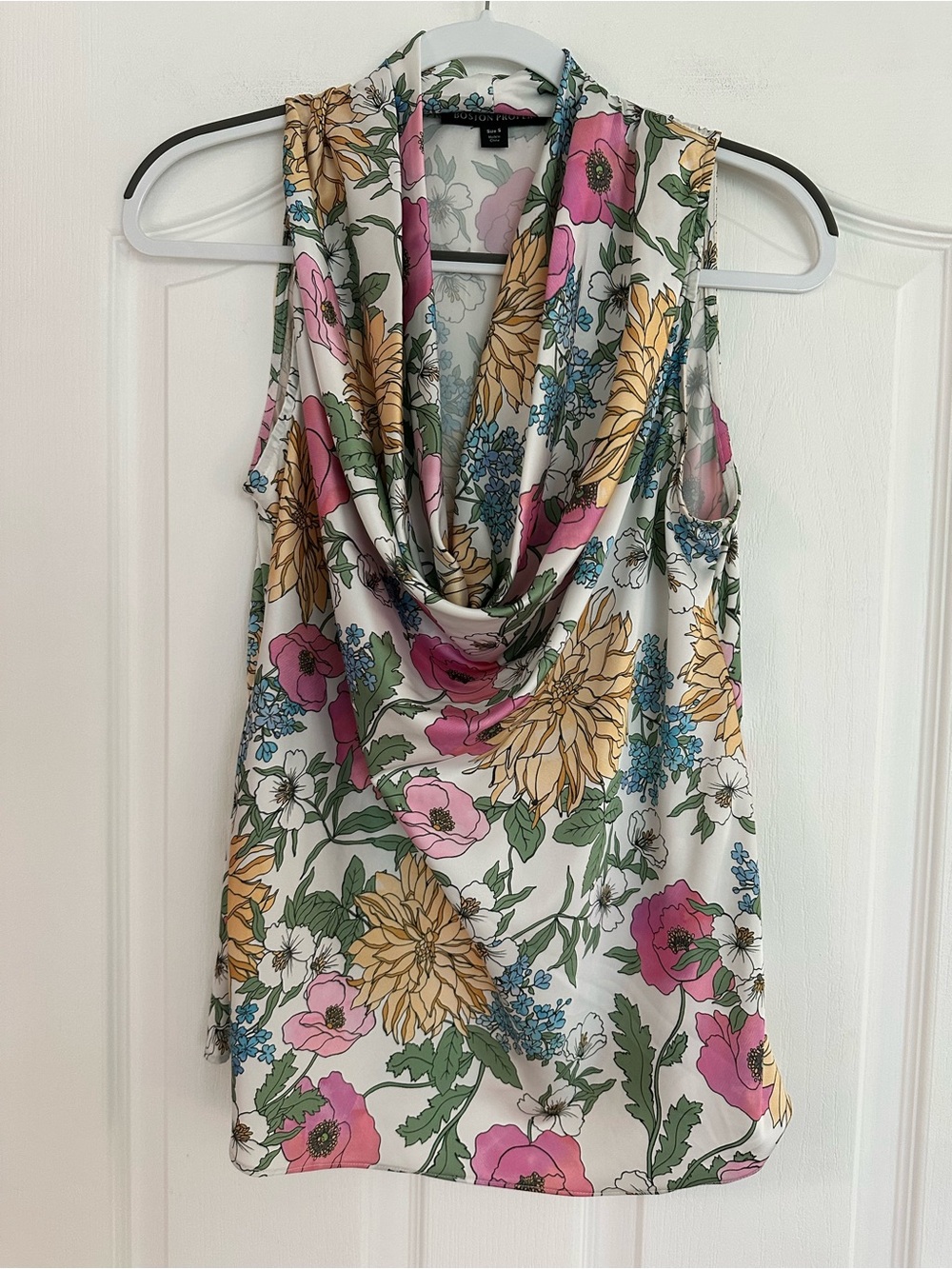 Boston Proper NWOT White Floral Cowl Neck Sleeveless Camisole BEAUTIFUL!